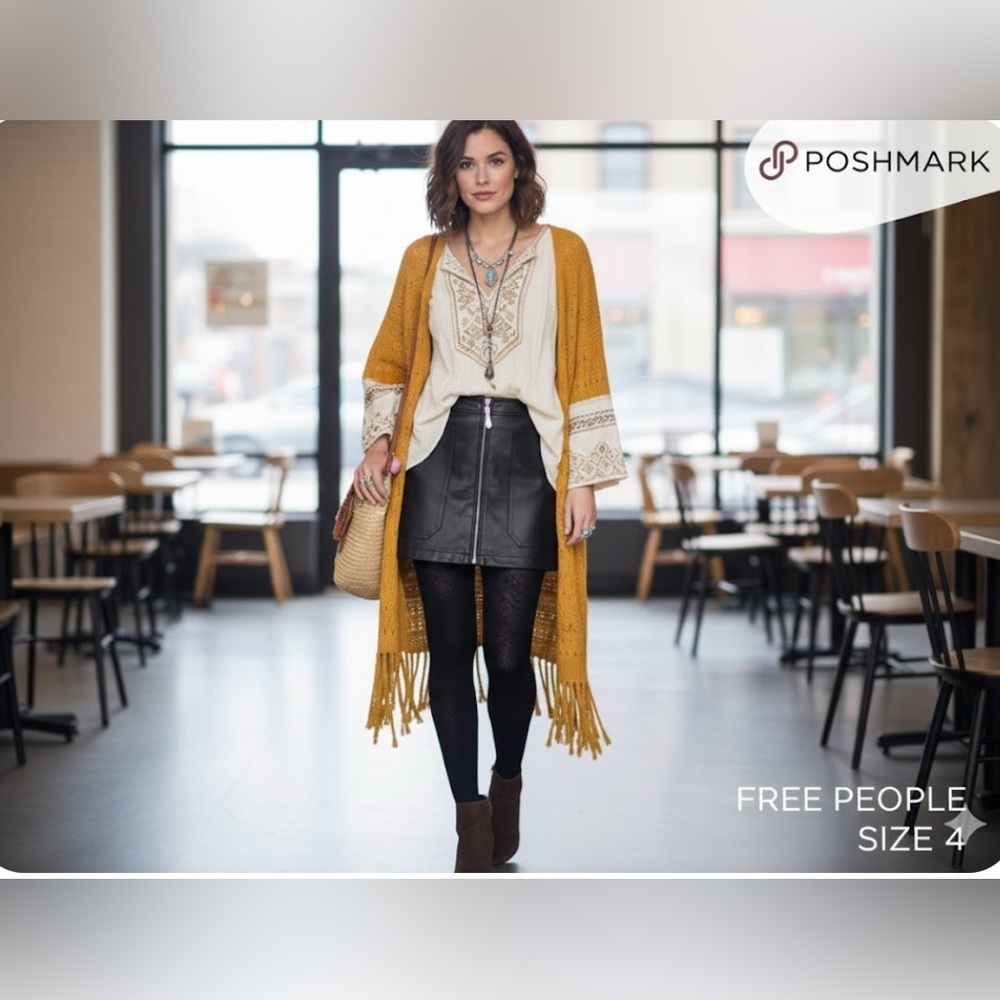 Free People Black Leather Mini Skirt Size 4